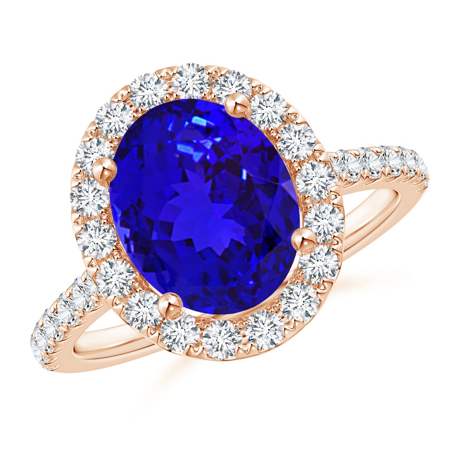 10x8mm AAAA Oval Tanzanite Halo Ring with Diamond Accents in Rose Gold 