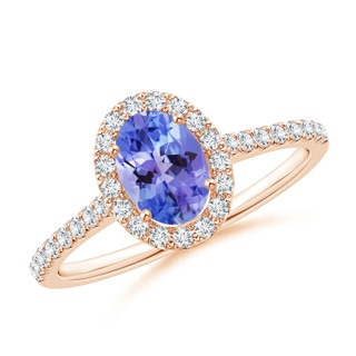 7x5mm AA Oval Tanzanite Halo Ring with Diamond Accents in 9K Rose Gold