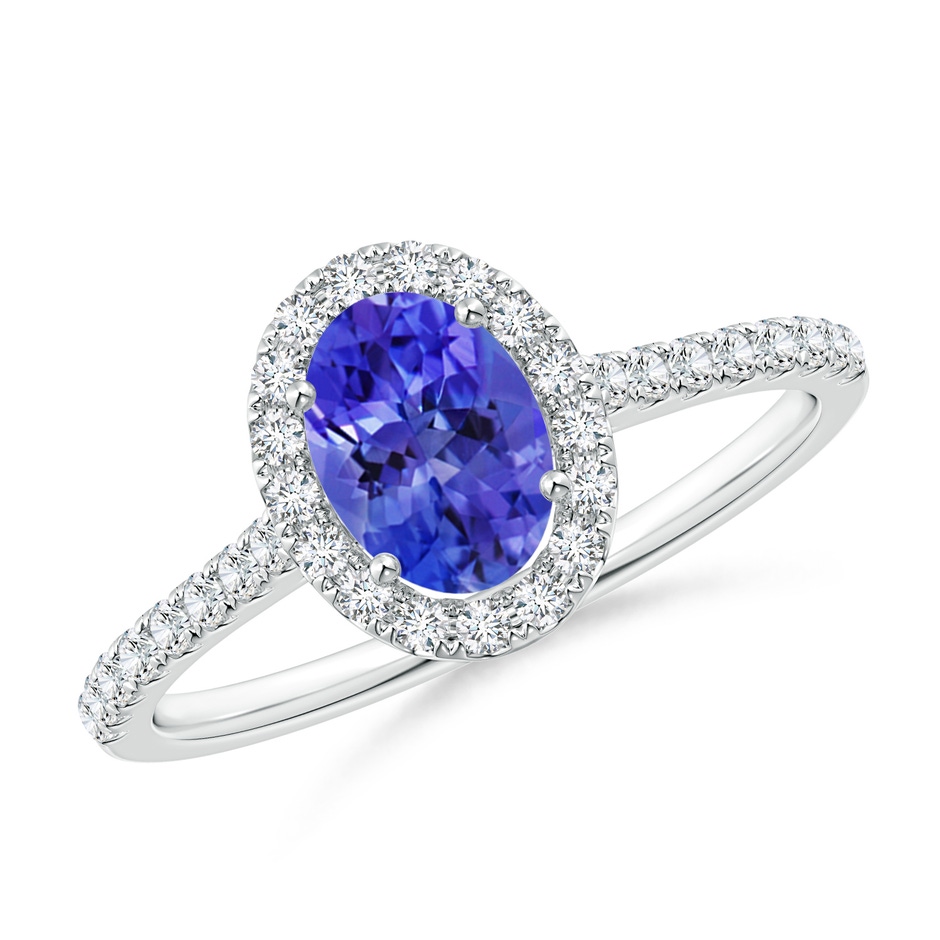 7x5mm AAA Oval Tanzanite Halo Ring with Diamond Accents in P950 Platinum 