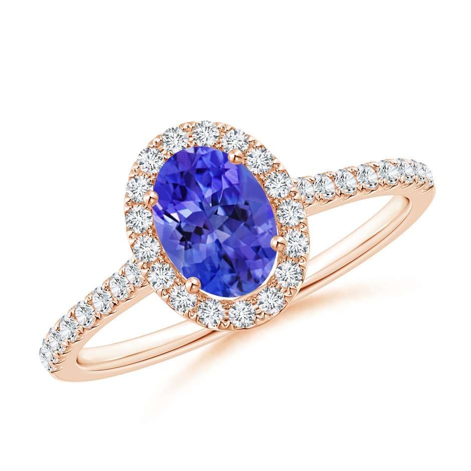 7x5mm AAA Oval Tanzanite Halo Ring with Diamond Accents in Rose Gold 