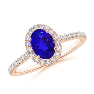 7x5mm AAAA Oval Tanzanite Halo Ring with Diamond Accents in 9K Rose Gold