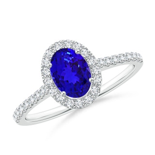 7x5mm AAAA Oval Tanzanite Halo Ring with Diamond Accents in P950 Platinum