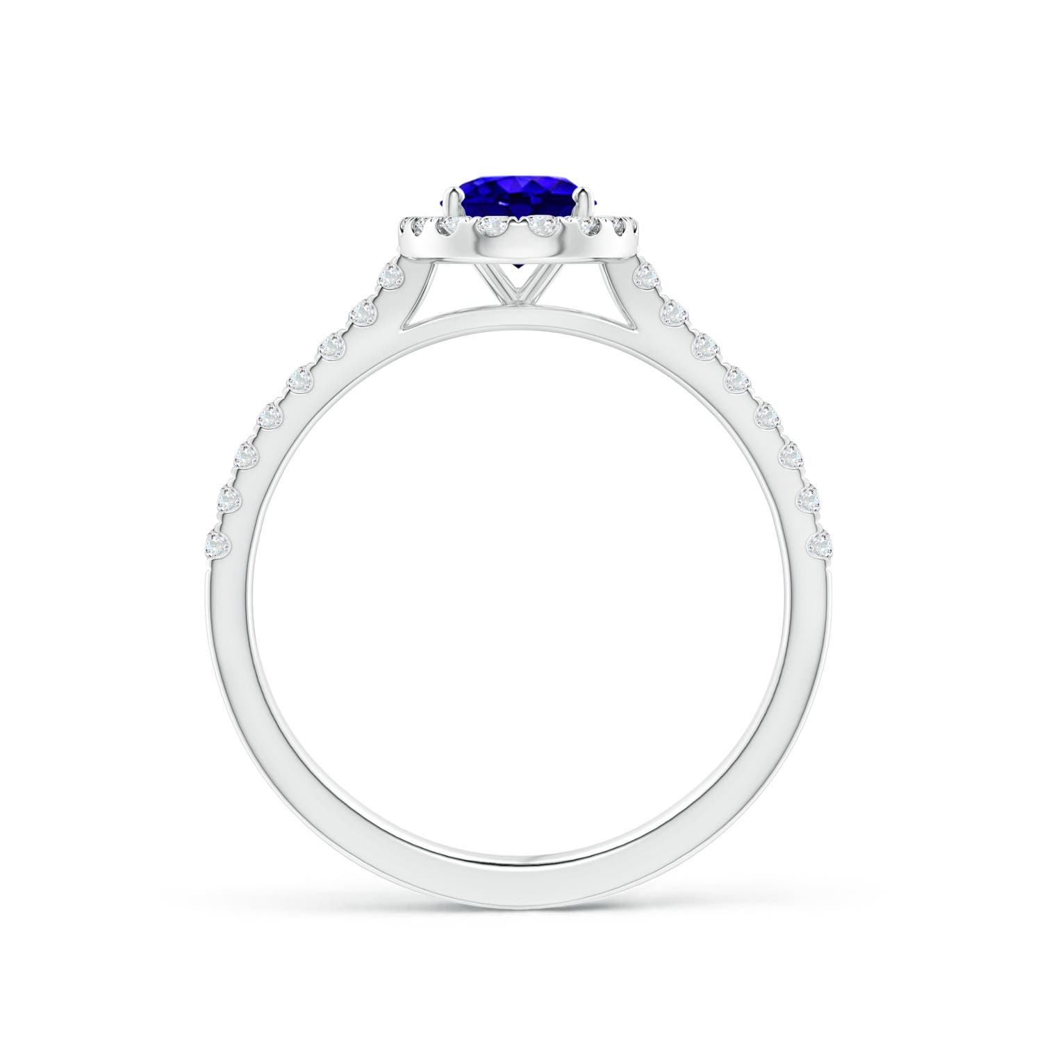7x5mm AAAA Oval Tanzanite Halo Ring with Diamond Accents in P950 Platinum