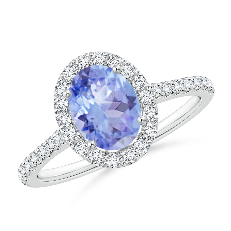 8x6mm A Oval Tanzanite Halo Ring with Diamond Accents in P950 Platinum 