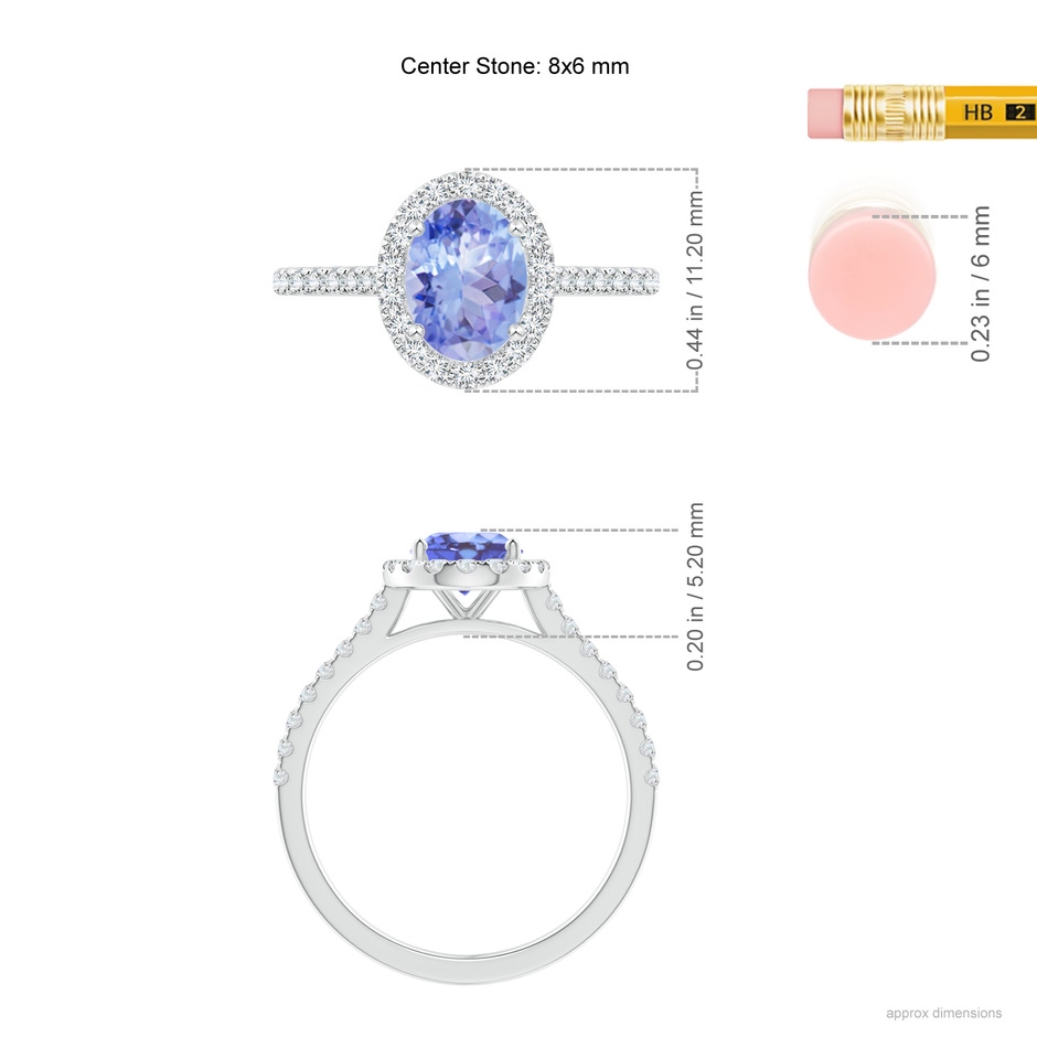 8x6mm A Oval Tanzanite Halo Ring with Diamond Accents in P950 Platinum ruler