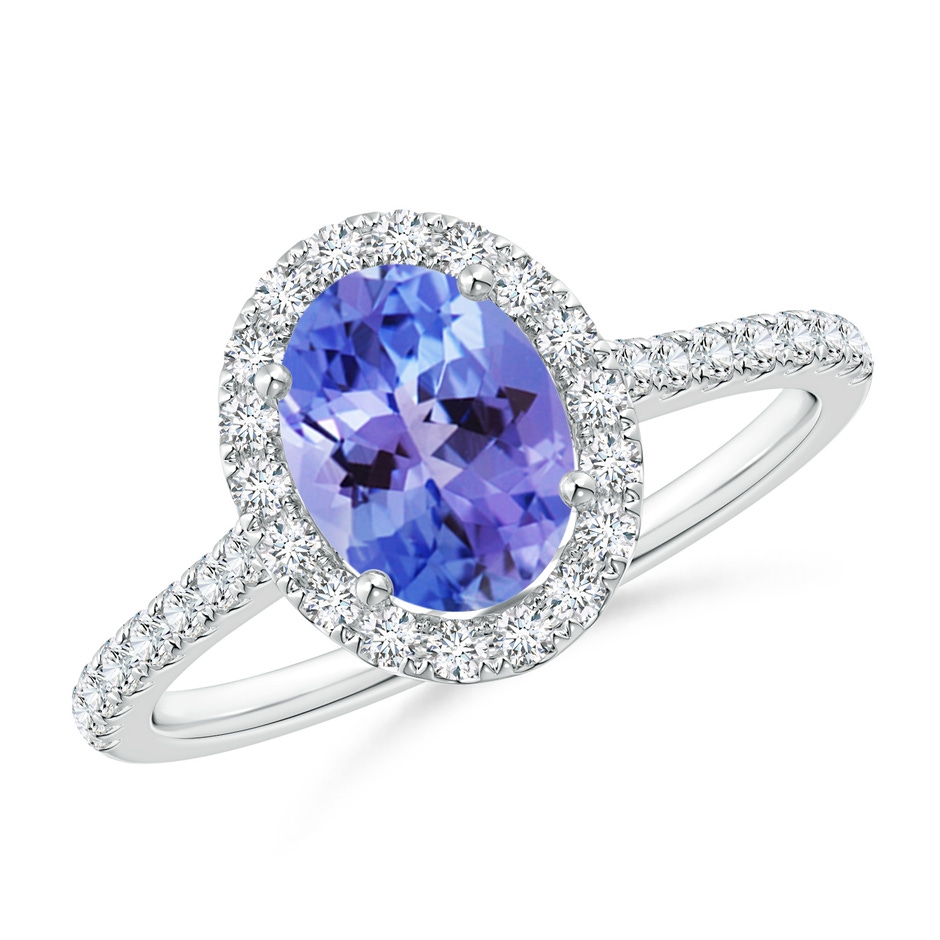 8x6mm AA Oval Tanzanite Halo Ring with Diamond Accents in White Gold 