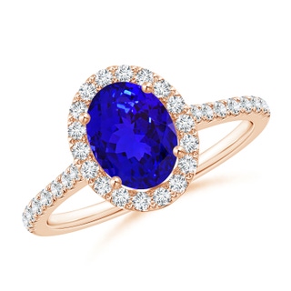8x6mm AAAA Oval Tanzanite Halo Ring with Diamond Accents in Rose Gold