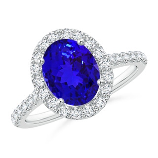 9x7mm AAAA Oval Tanzanite Halo Ring with Diamond Accents in P950 Platinum