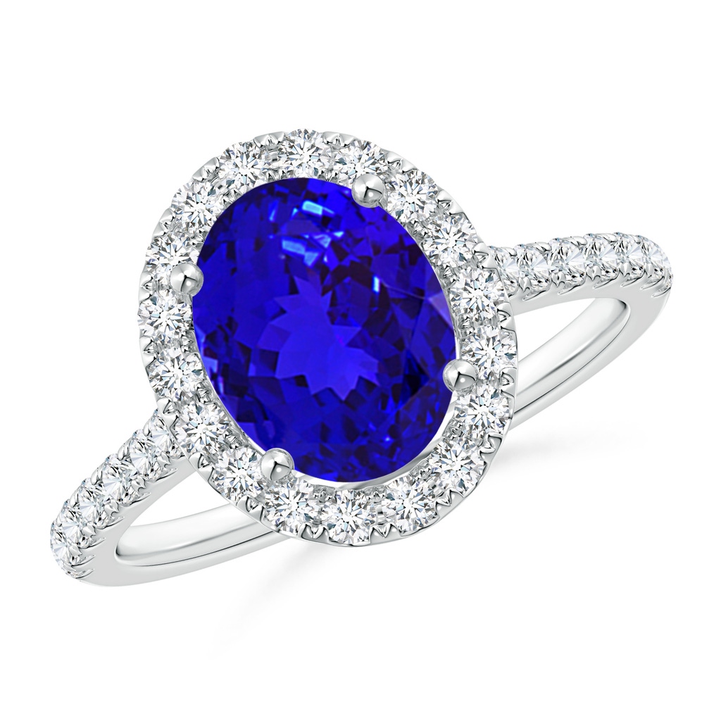 9x7mm AAAA Oval Tanzanite Halo Ring with Diamond Accents in White Gold