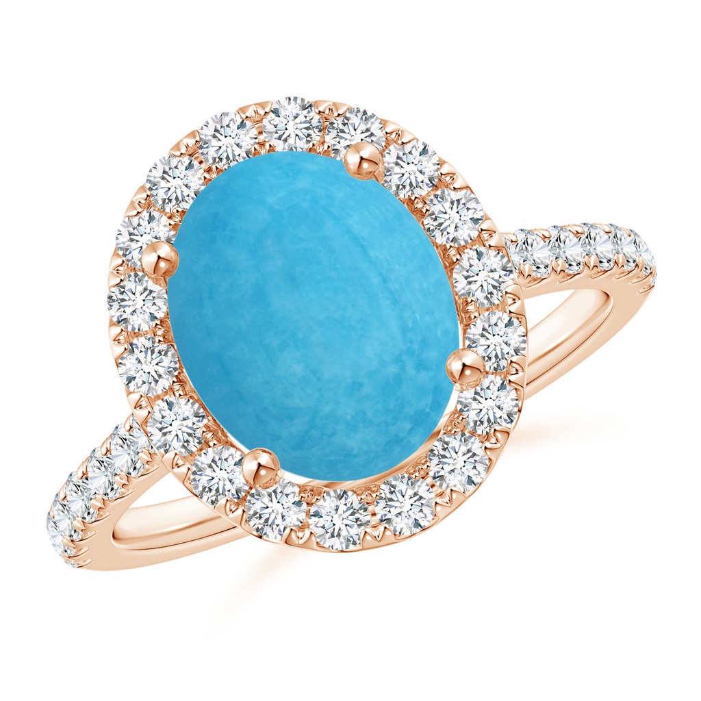 10x8mm A Oval Turquoise Halo Ring with Diamond Accents in Rose Gold