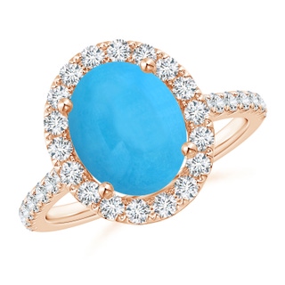 10x8mm AAA Oval Turquoise Halo Ring with Diamond Accents in Rose Gold