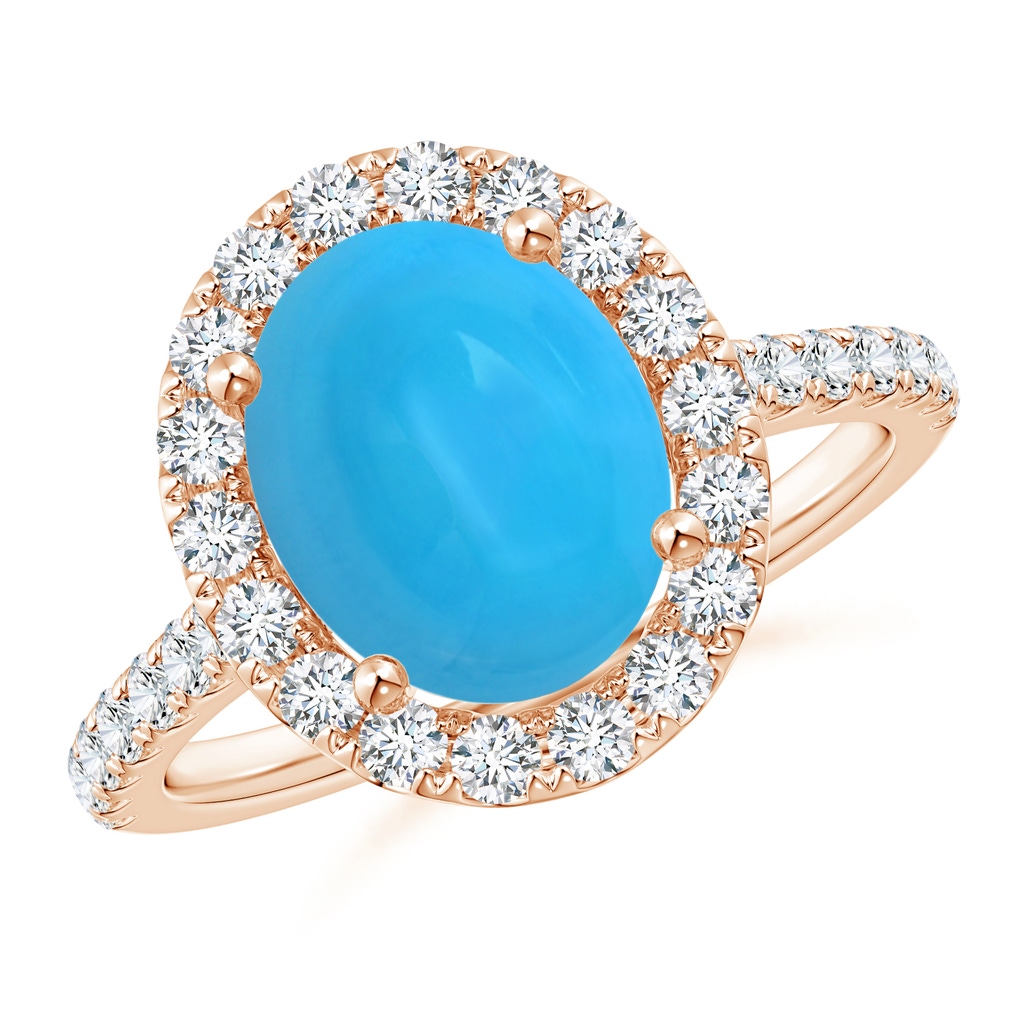 10x8mm AAAA Oval Turquoise Halo Ring with Diamond Accents in Rose Gold