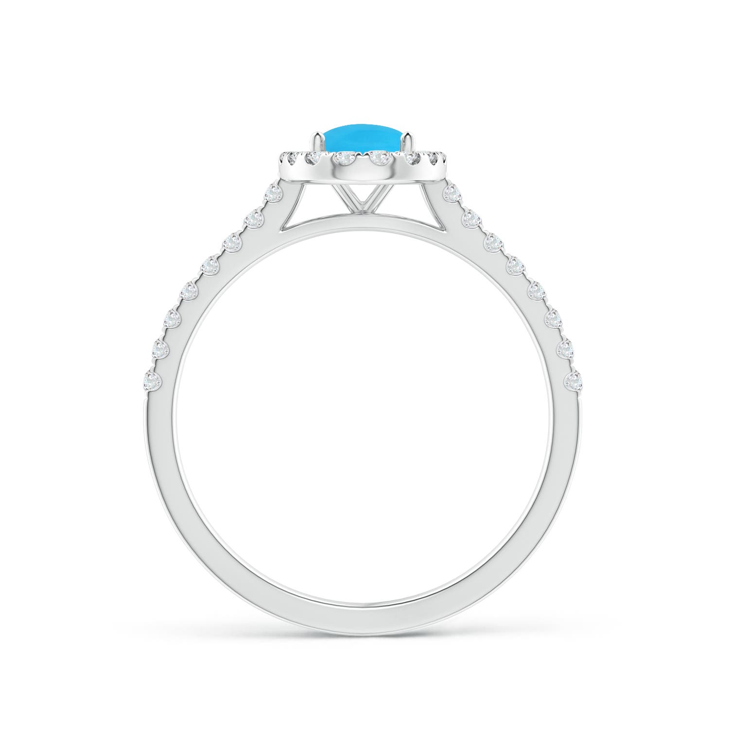 7x5mm AAA Oval Turquoise Halo Ring with Diamond Accents in White Gold - side 2