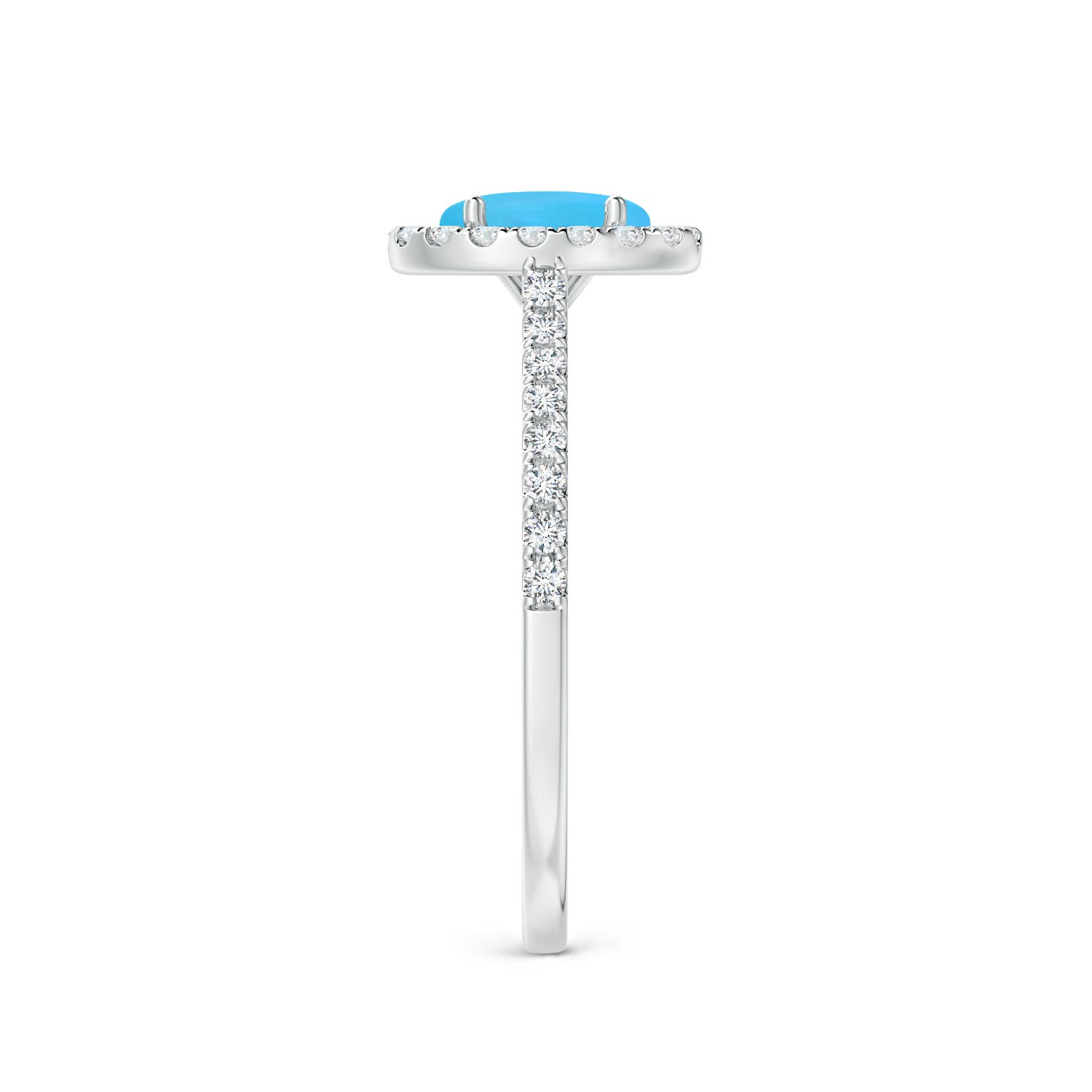 7x5mm AAA Oval Turquoise Halo Ring with Diamond Accents in White Gold - side 3