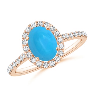 8x6mm AAAA Oval Turquoise Halo Ring with Diamond Accents in Rose Gold