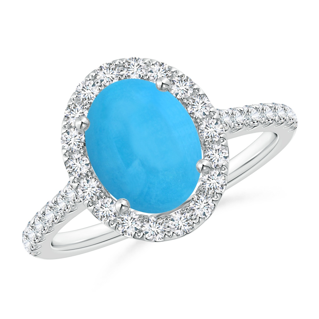 9x7mm AAA Oval Turquoise Halo Ring with Diamond Accents in White Gold 