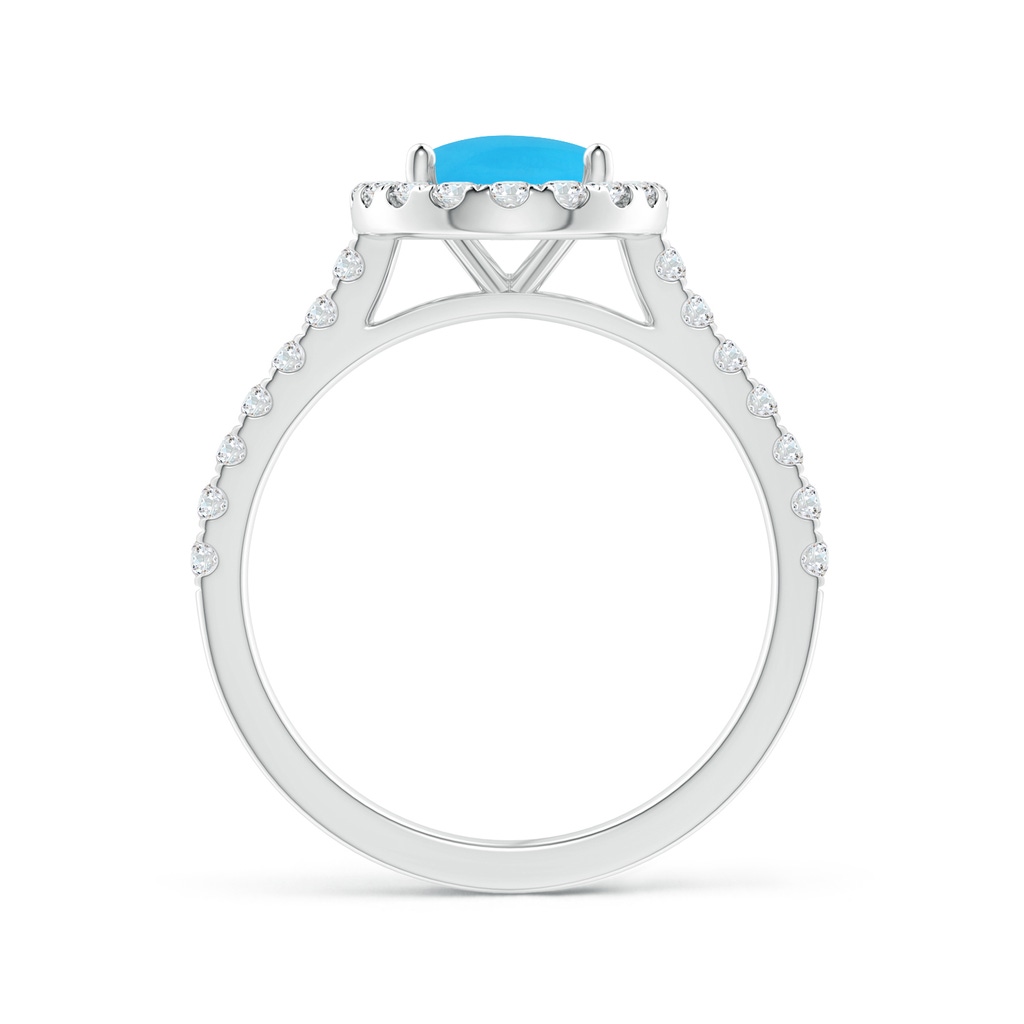 9x7mm AAA Oval Turquoise Halo Ring with Diamond Accents in White Gold Side-1