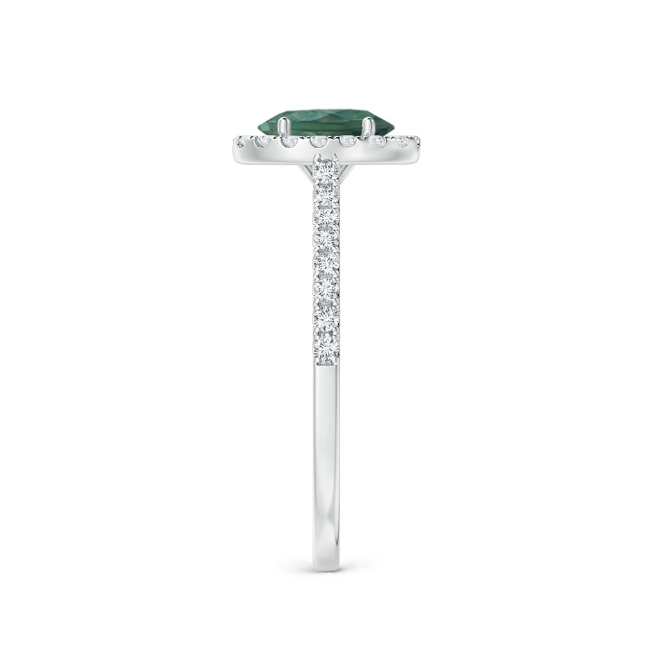 7x5mm AA Oval Teal Montana Sapphire Halo Ring with Diamond Accents in P950 Platinum side 2
