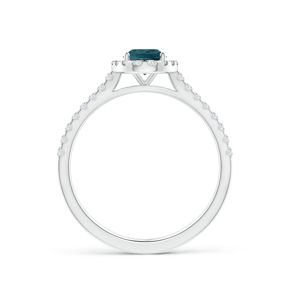 7x5mm AAA Oval Teal Montana Sapphire Halo Ring with Diamond Accents in 9K White Gold side 1