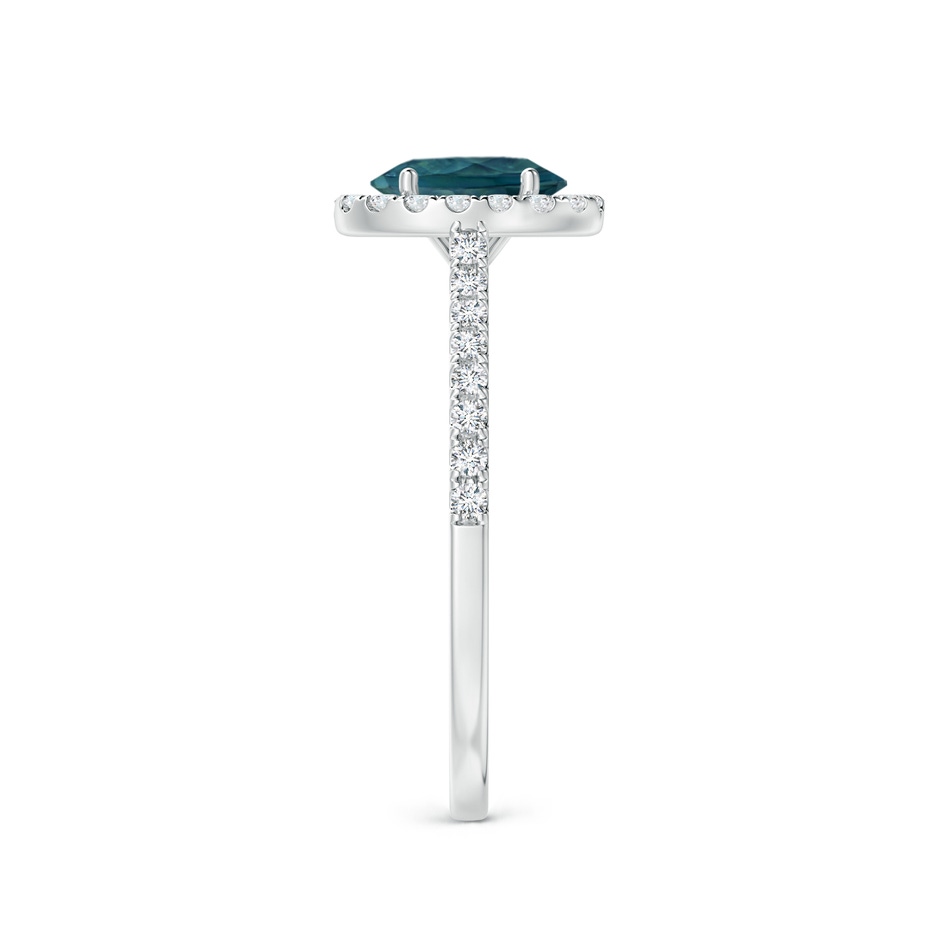 7x5mm AAA Oval Teal Montana Sapphire Halo Ring with Diamond Accents in P950 Platinum side 2