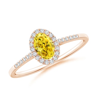 6x4mm AAAA Oval Fancy Intense Yellow Diamond Halo Ring in 10K Rose Gold