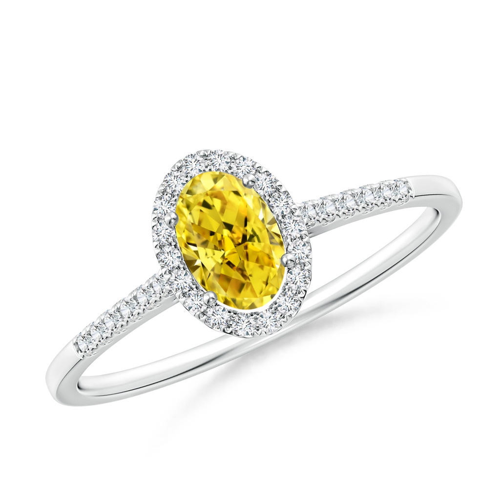 6x4mm AAAA Oval Fancy Intense Yellow Diamond Halo Ring in P950 Platinum