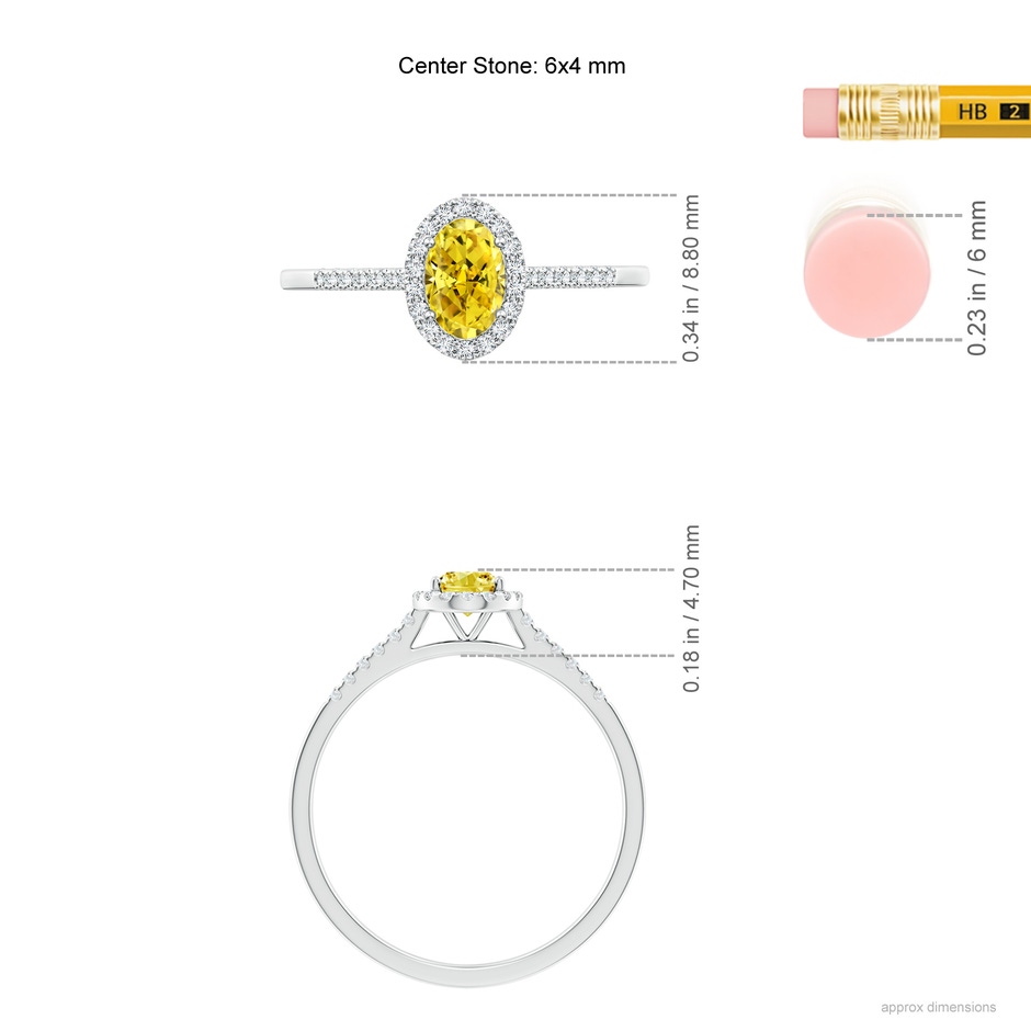 6x4mm AAAA Oval Fancy Intense Yellow Diamond Halo Ring in P950 Platinum ruler