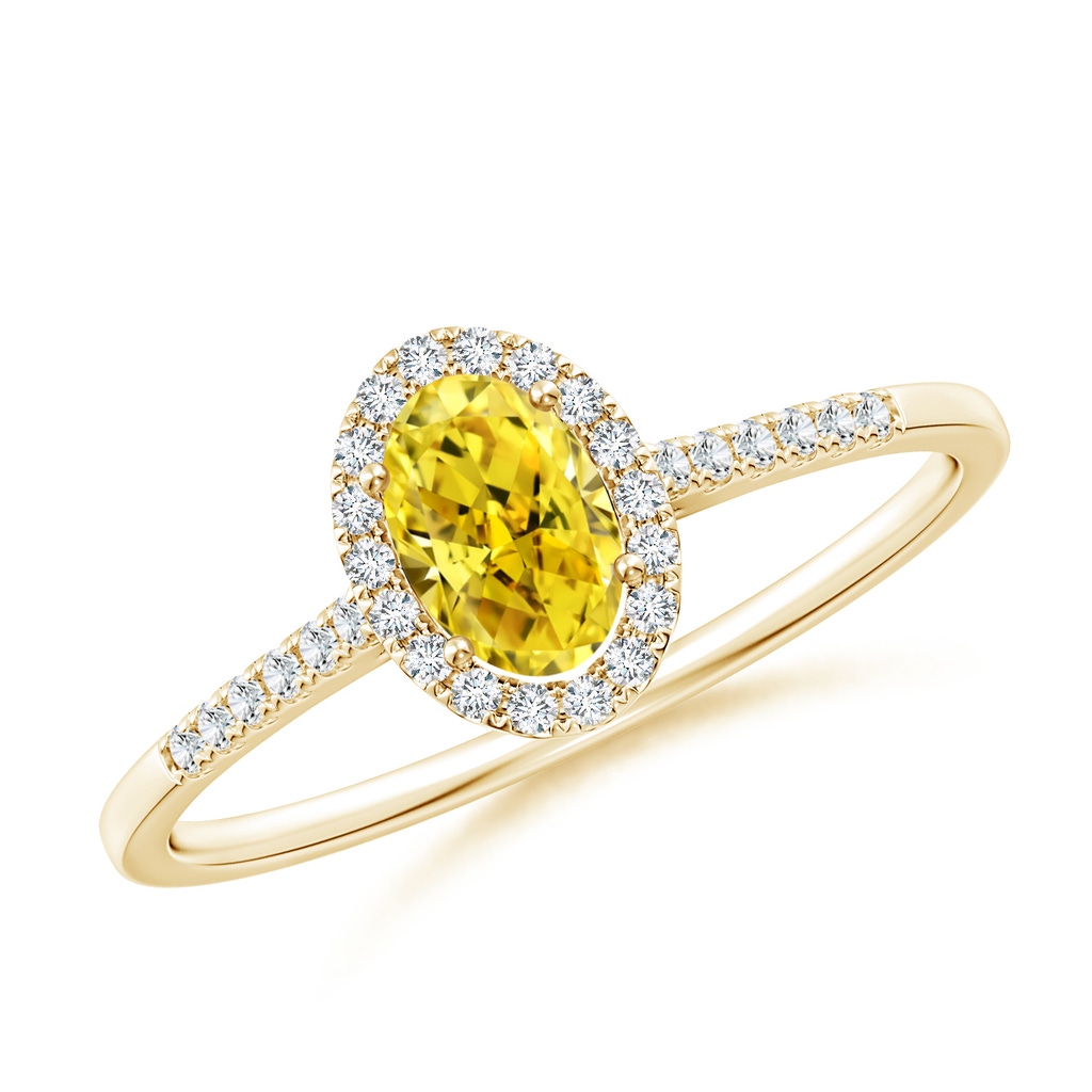 6x4mm AAAA Oval Fancy Intense Yellow Diamond Halo Ring in Yellow Gold