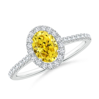 7x5mm AAAA Oval Fancy Intense Yellow Diamond Halo Ring in P950 Platinum