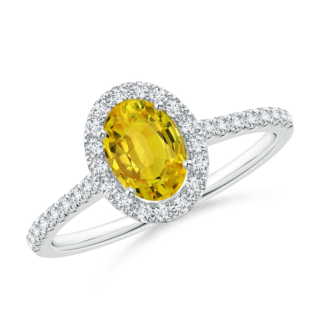 7x5mm AAAA Oval Yellow Sapphire Halo Ring with Diamond Accents in P950 Platinum