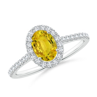 7x5mm AAAA Oval Yellow Sapphire Halo Ring with Diamond Accents in White Gold