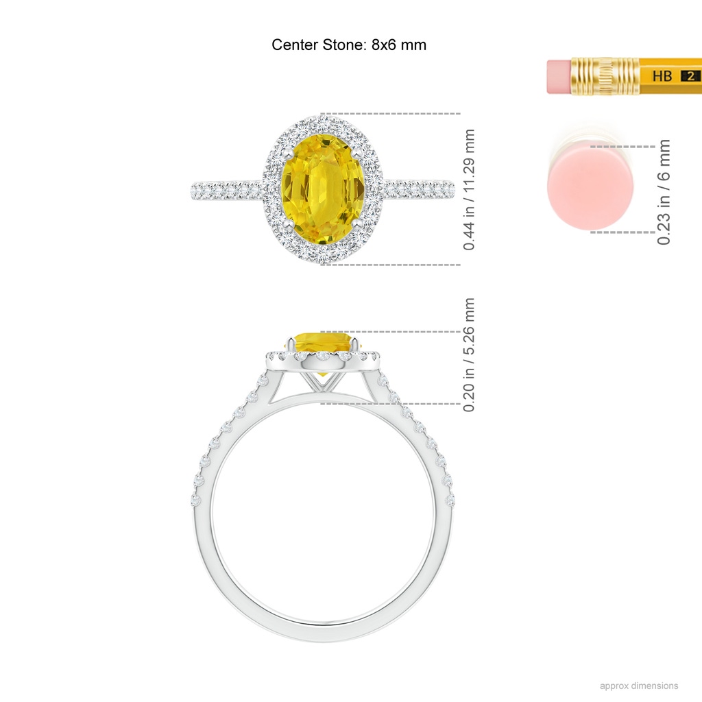 8x6mm AAA Oval Yellow Sapphire Halo Ring with Diamond Accents in White Gold Ruler