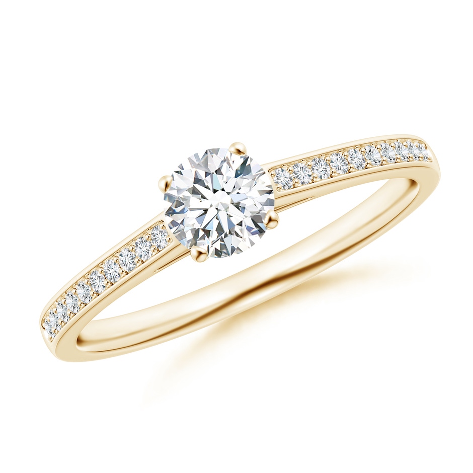 4.8mm GVS2 Prong-Set Solitaire Round Diamond Cathedral Ring in 9K Yellow Gold 