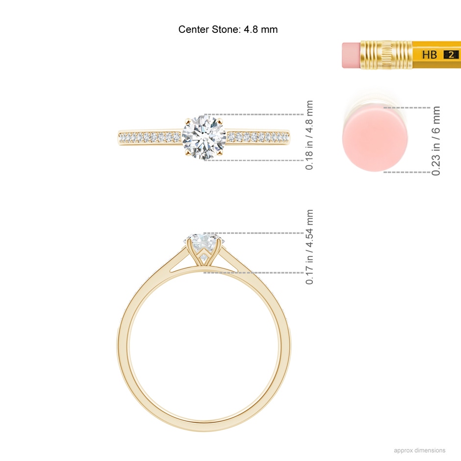 4.8mm GVS2 Prong-Set Solitaire Round Diamond Cathedral Ring in 9K Yellow Gold ruler
