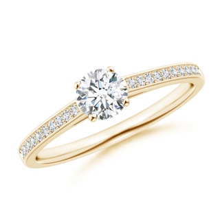 4.8mm GVS2 Prong-Set Solitaire Round Diamond Cathedral Ring in Yellow Gold