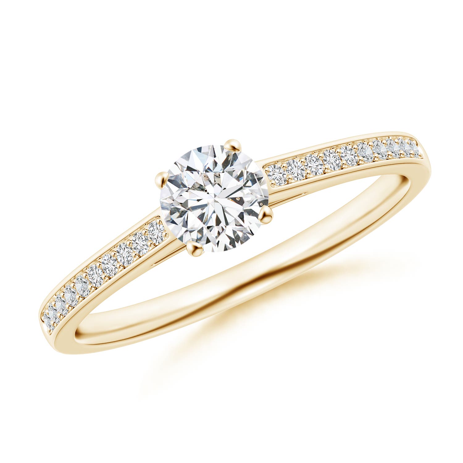 4.8mm HSI2 Prong-Set Solitaire Round Diamond Cathedral Ring in 18K Yellow Gold