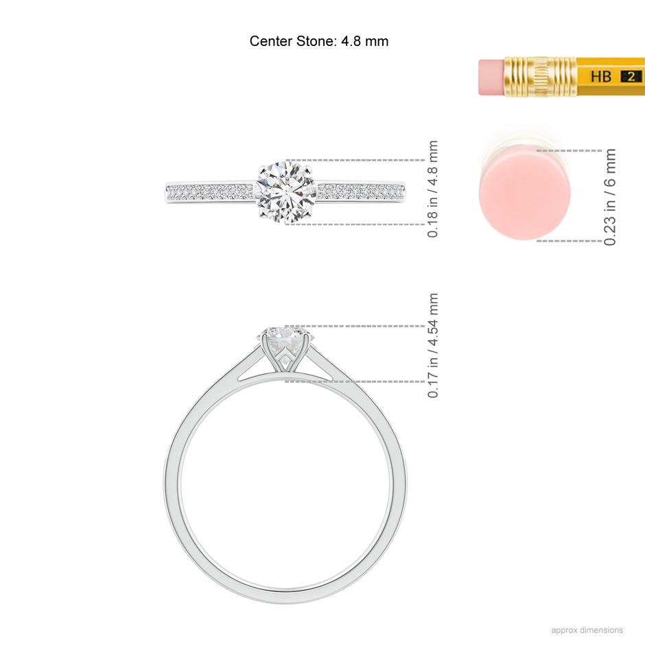 4.8mm HSI2 Prong-Set Solitaire Round Diamond Cathedral Ring in White Gold ruler