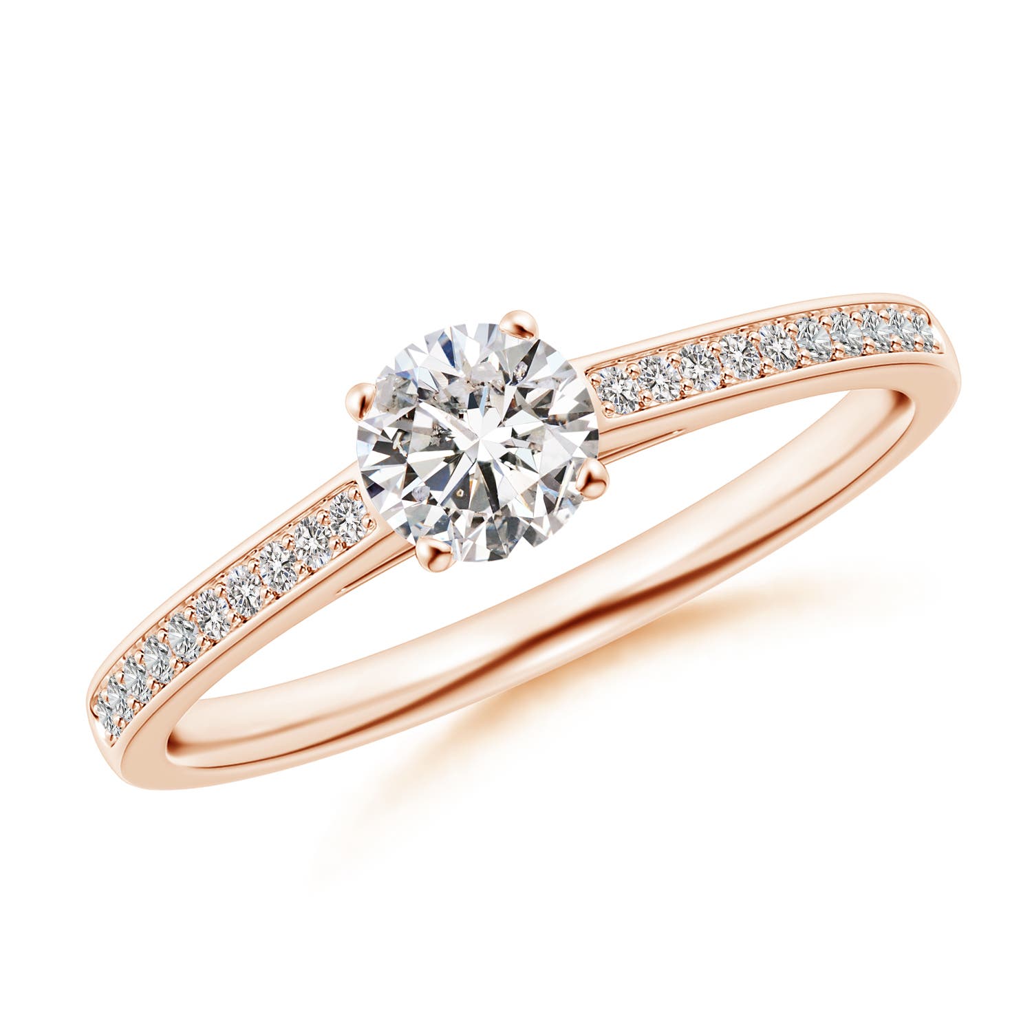 4.8mm IJI1I2 Prong-Set Solitaire Round Diamond Cathedral Ring in Rose Gold