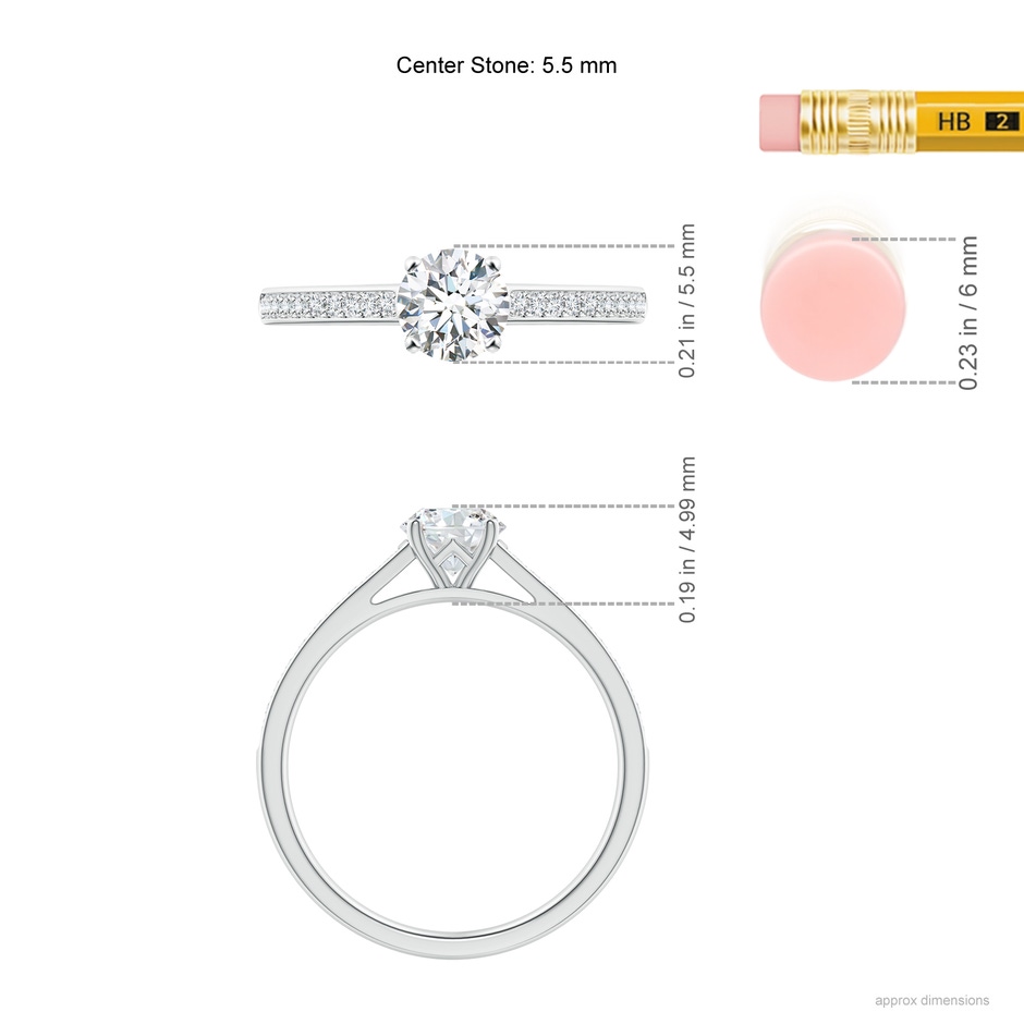 5.5mm GVS2 Prong-Set Solitaire Round Diamond Cathedral Ring in P950 Platinum ruler