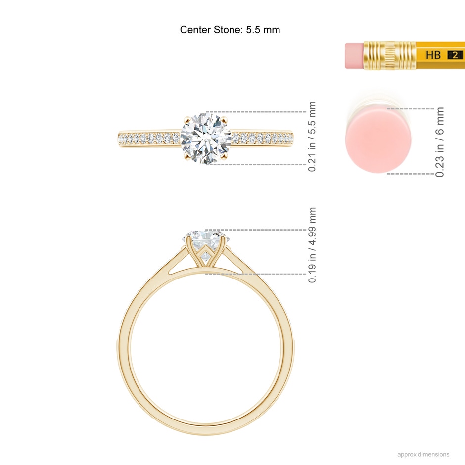 5.5mm GVS2 Prong-Set Solitaire Round Diamond Cathedral Ring in Yellow Gold ruler