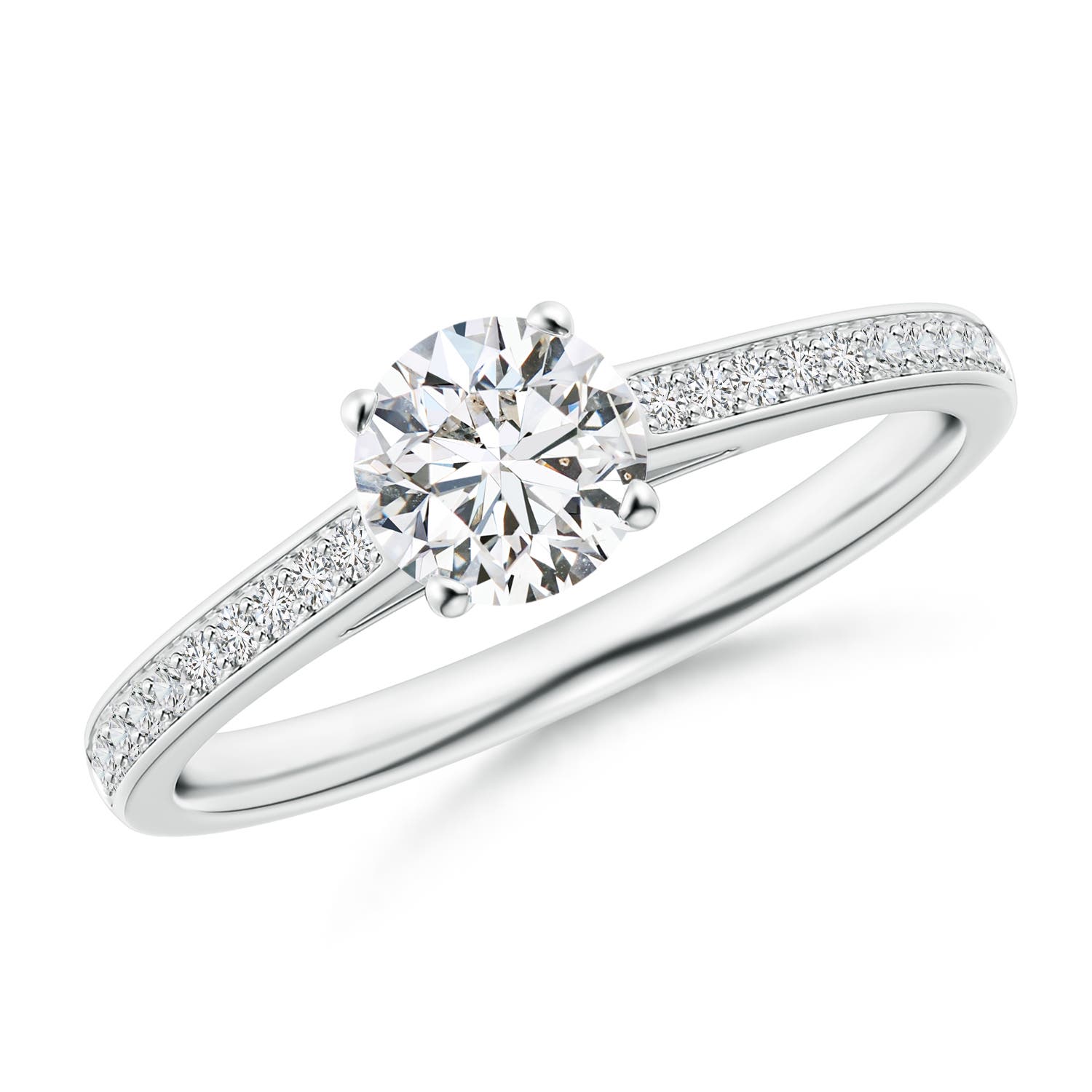 5.5mm HSI2 Prong-Set Solitaire Round Diamond Cathedral Ring in 18K White Gold
