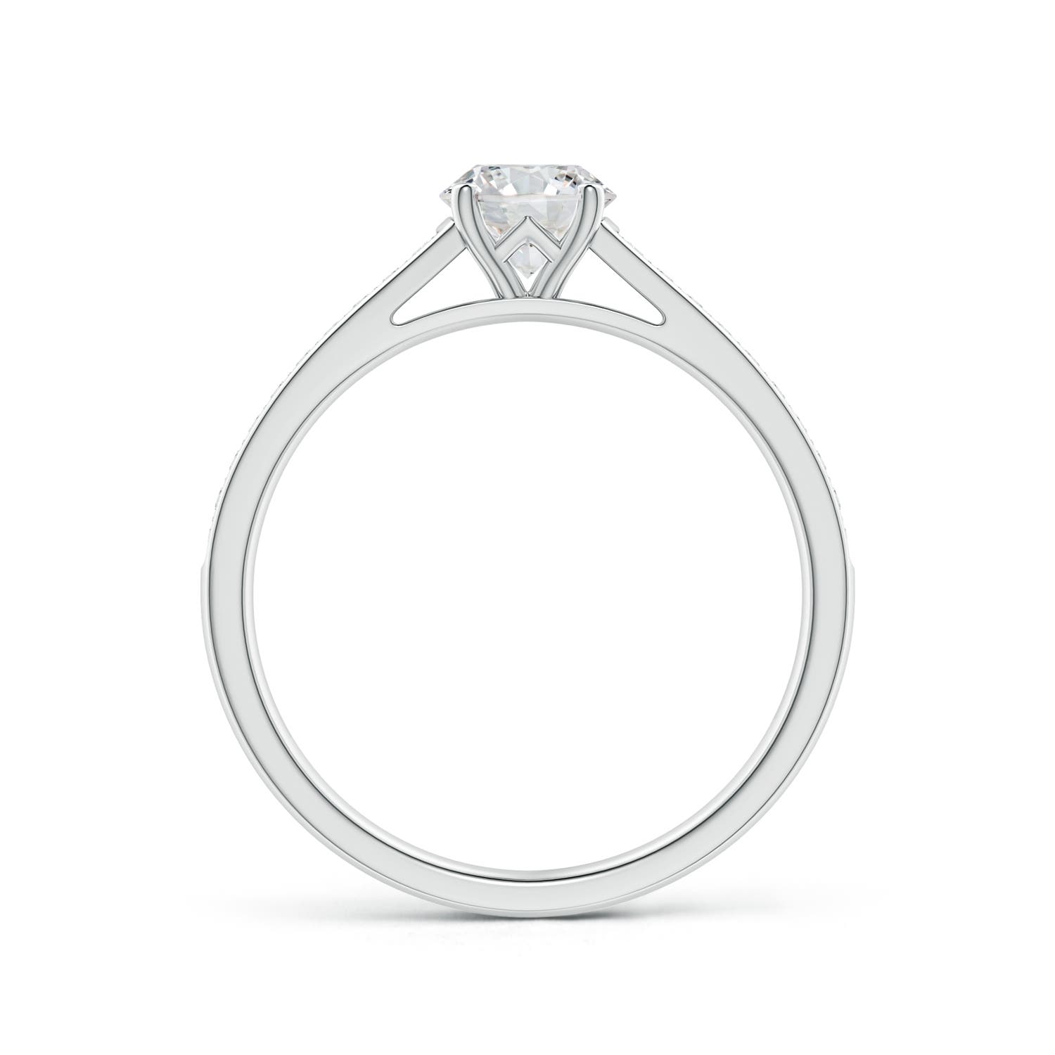 5.5mm HSI2 Prong-Set Solitaire Round Diamond Cathedral Ring in 18K White Gold