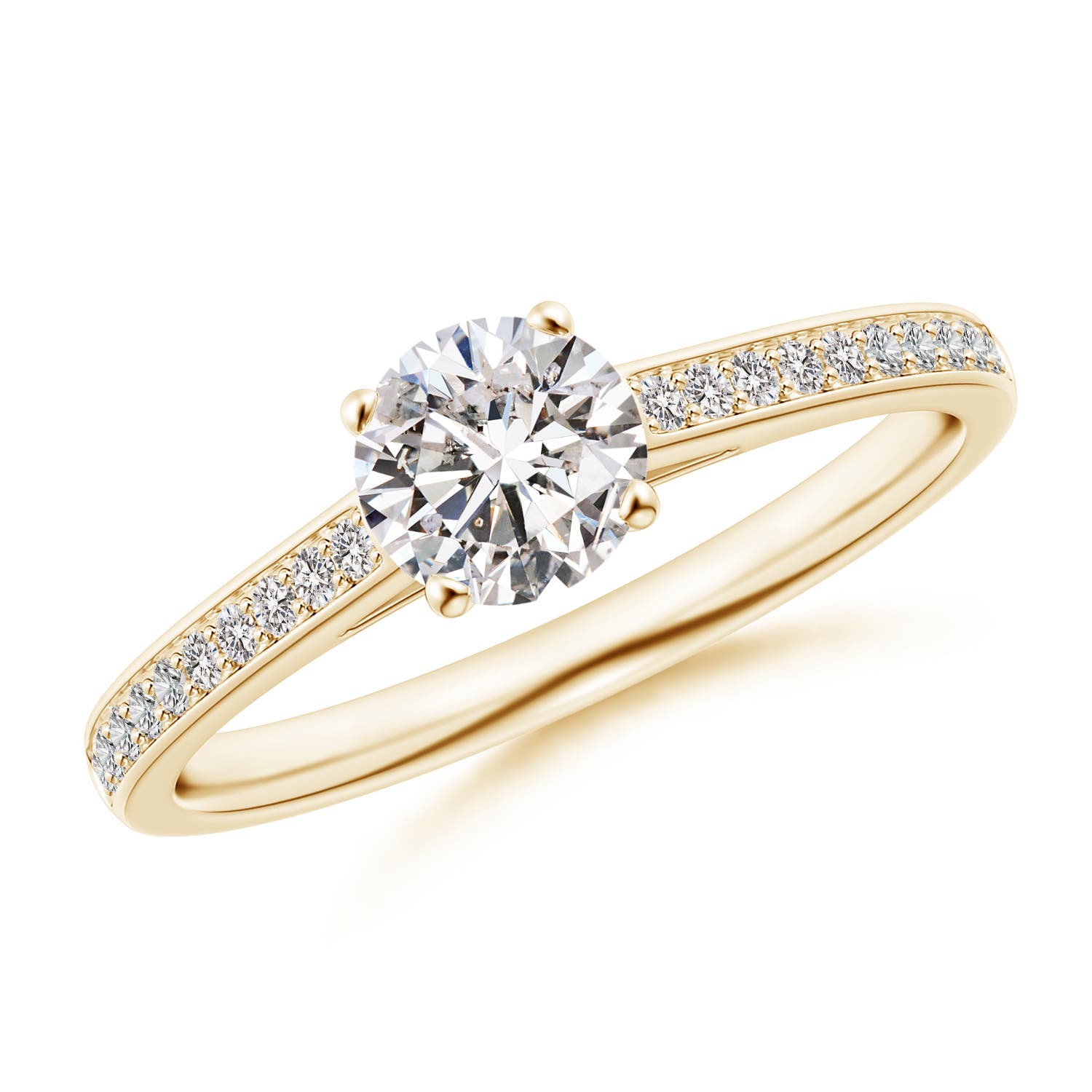 5.5mm IJI1I2 Prong-Set Solitaire Round Diamond Cathedral Ring in Yellow Gold