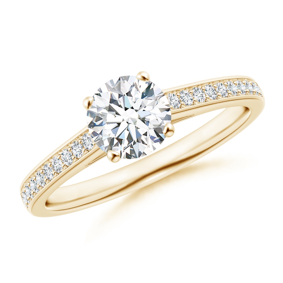 6.1mm GVS2 Prong-Set Solitaire Round Diamond Cathedral Ring in Yellow Gold 