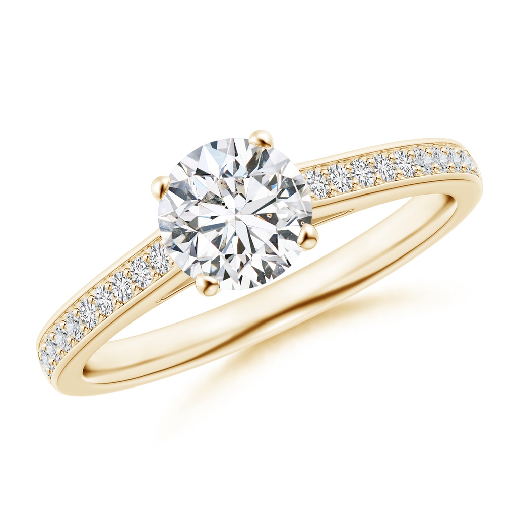 6.1mm HSI2 Prong-Set Solitaire Round Diamond Cathedral Ring in Yellow Gold