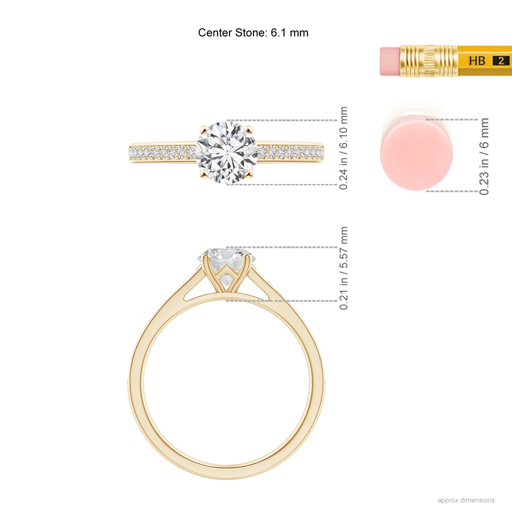 6.1mm HSI2 Prong-Set Solitaire Round Diamond Cathedral Ring in Yellow Gold Ruler