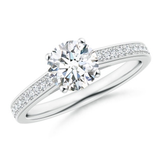 6.5mm GVS2 Prong-Set Solitaire Round Diamond Cathedral Ring in 9K White Gold