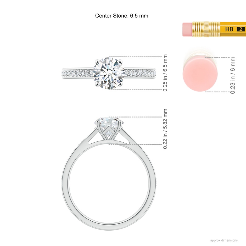 6.5mm GVS2 Prong-Set Solitaire Round Diamond Cathedral Ring in White Gold ruler