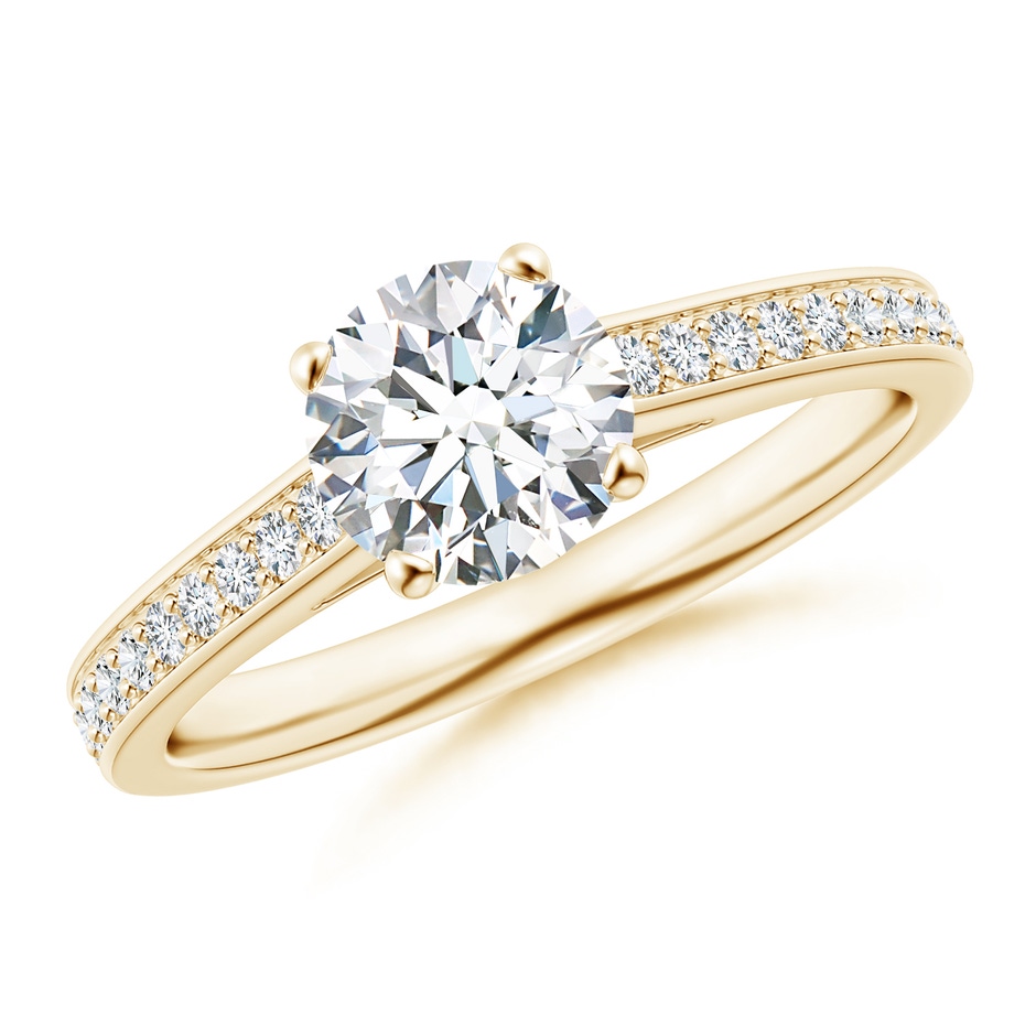 6.5mm GVS2 Prong-Set Solitaire Round Diamond Cathedral Ring in Yellow Gold 