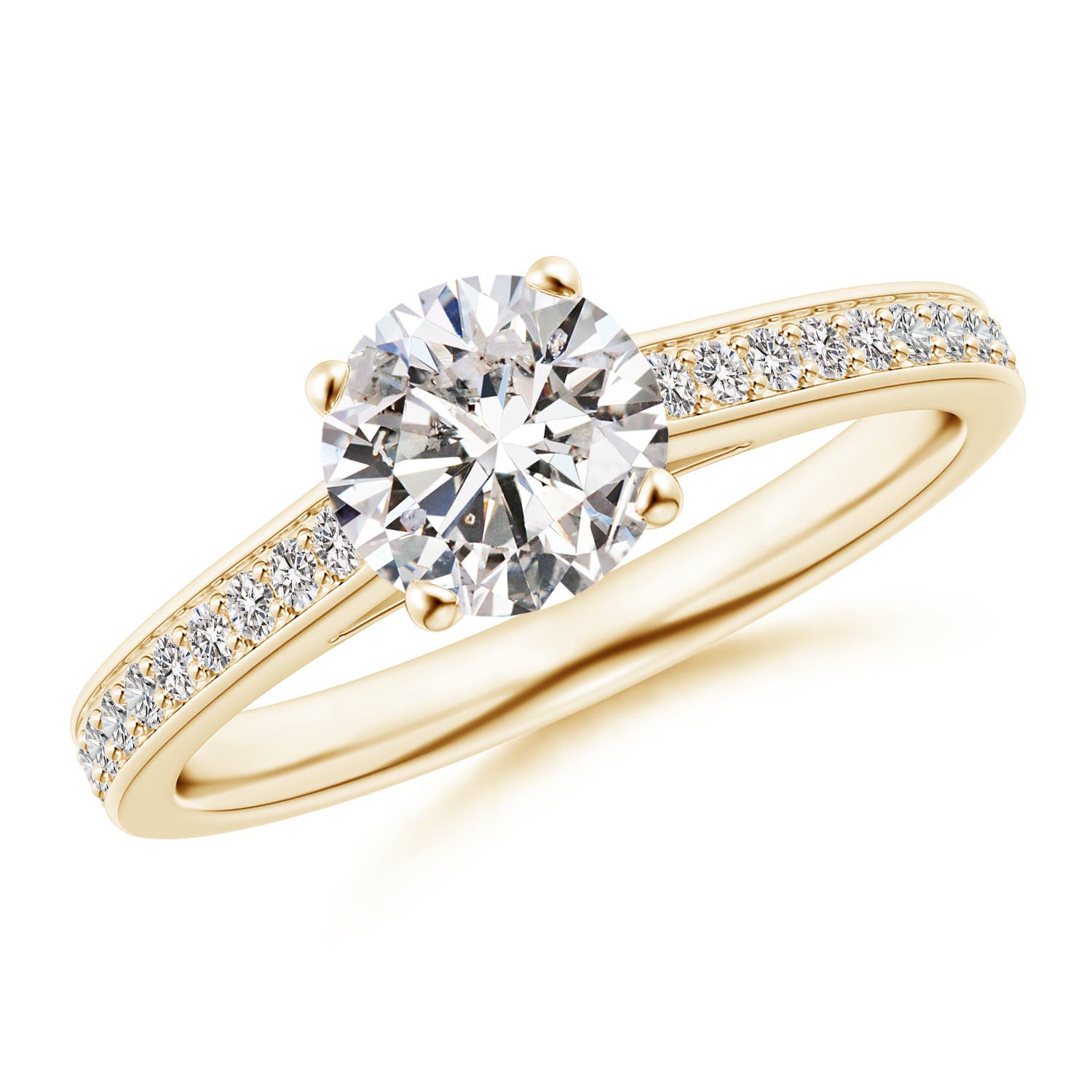 6.5mm IJI1I2 Prong-Set Solitaire Round Diamond Cathedral Ring in 18K Yellow Gold